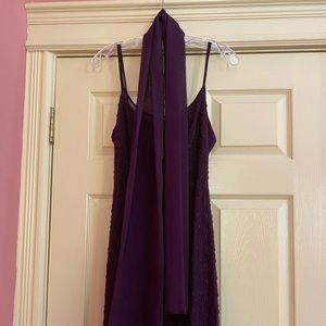 Plum Evening dress. Size 8 long dress with a dramatic draping scarf. Worn once.